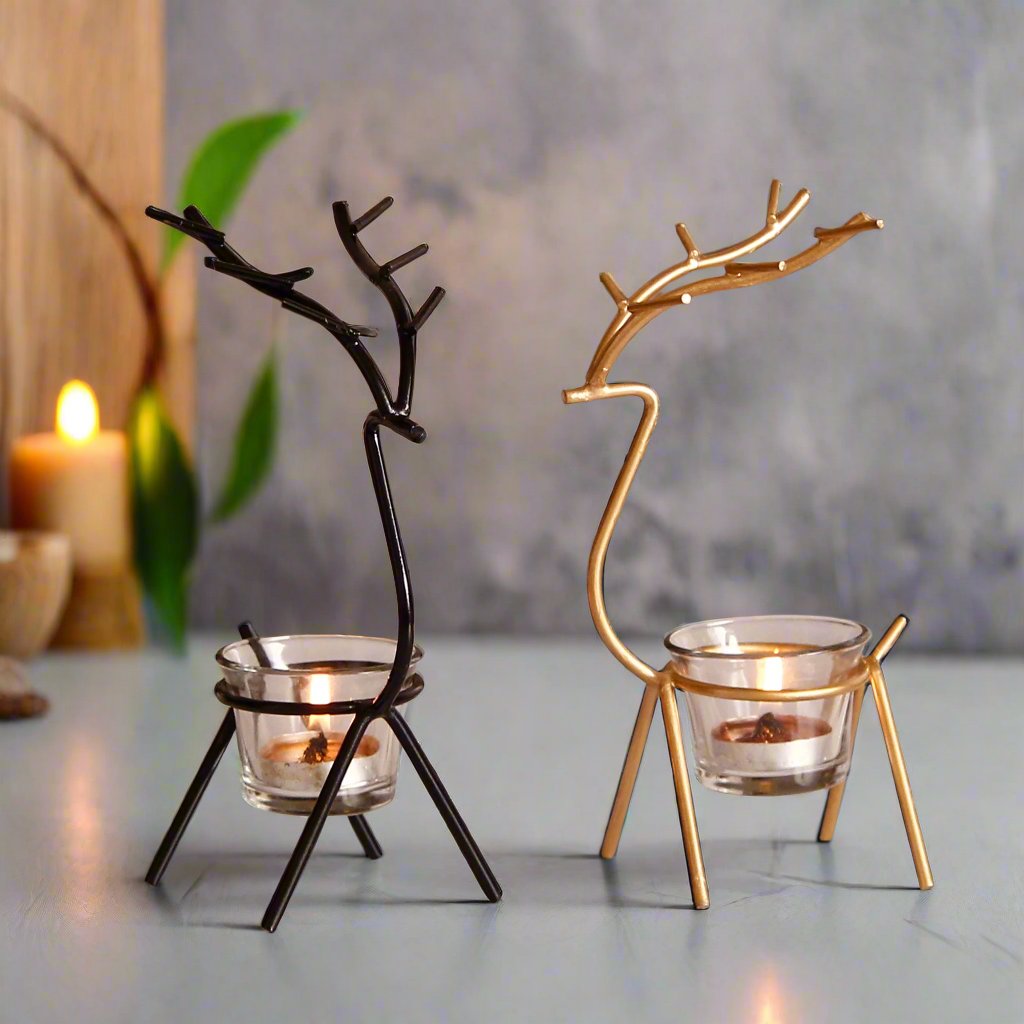 Deer Shaped Metal Tea Light Holder(Set of 2)